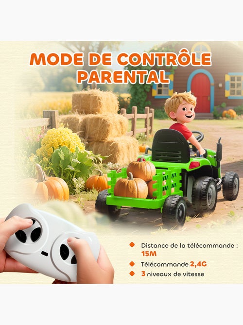 Tracteur électrique enfant avec remorque amovible et télécommande nombreux effets - Kiabi