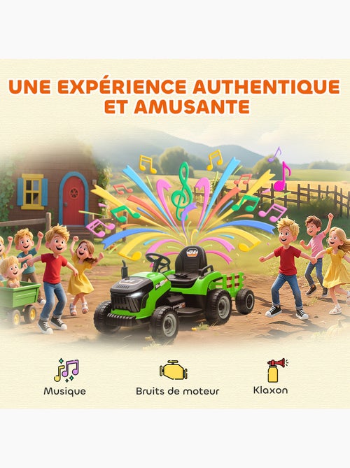 Tracteur électrique enfant avec remorque amovible et télécommande nombreux effets - Kiabi