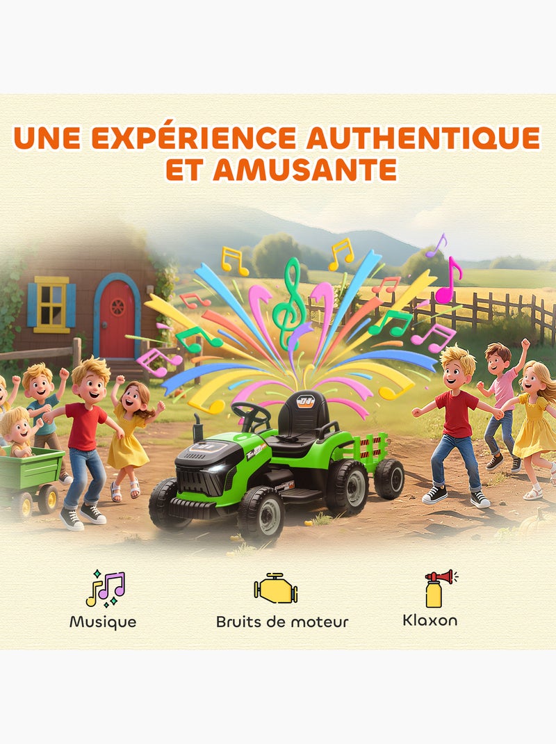 Tracteur électrique enfant avec remorque amovible et télécommande nombreux effets Vert - Kiabi