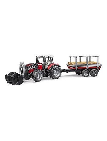 Tracteur Massey Ferguson 7480 avec fourche et remorque de transport de bois