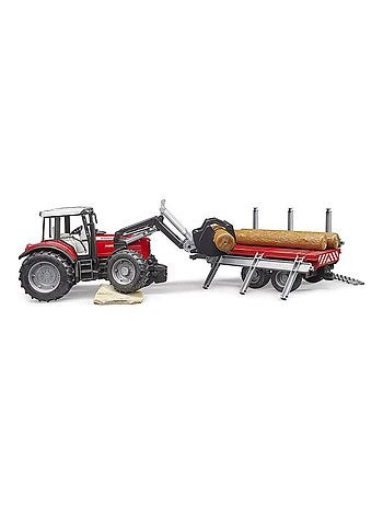 Tracteur Massey Ferguson 7480 avec fourche et remorque de transport de bois