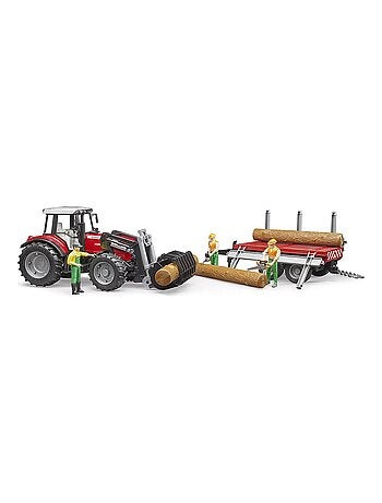 Tracteur Massey Ferguson 7480 avec fourche et remorque de transport de bois