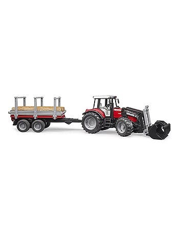 Tracteur Massey Ferguson 7480 avec fourche et remorque de transport de bois