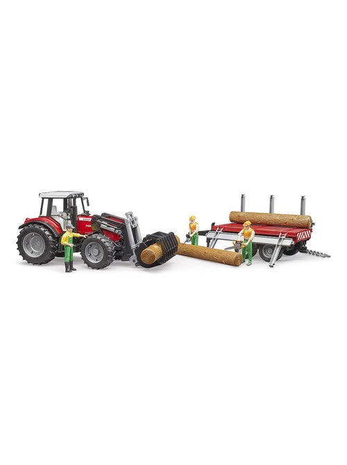 Tracteur Massey Ferguson 7480 avec fourche et remorque de transport de bois - Kiabi