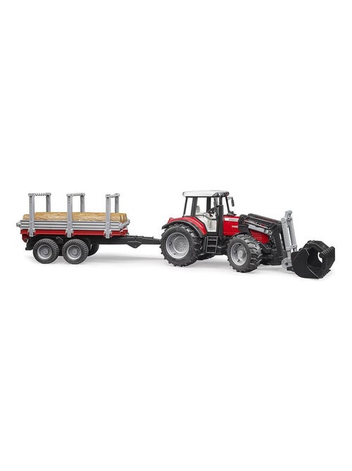 Tracteur Massey Ferguson 7480 avec fourche et remorque de transport de bois - Kiabi