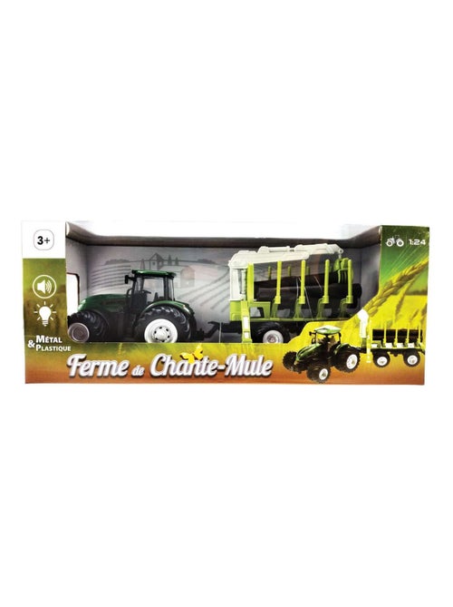 Tracteur miniature 1:24 avec remorque forestière et rondins de bois effet sonore - Kiabi Tracteur miniature 1:24 avec remorque forestière et rondins de bois effet sonore - Kiabi