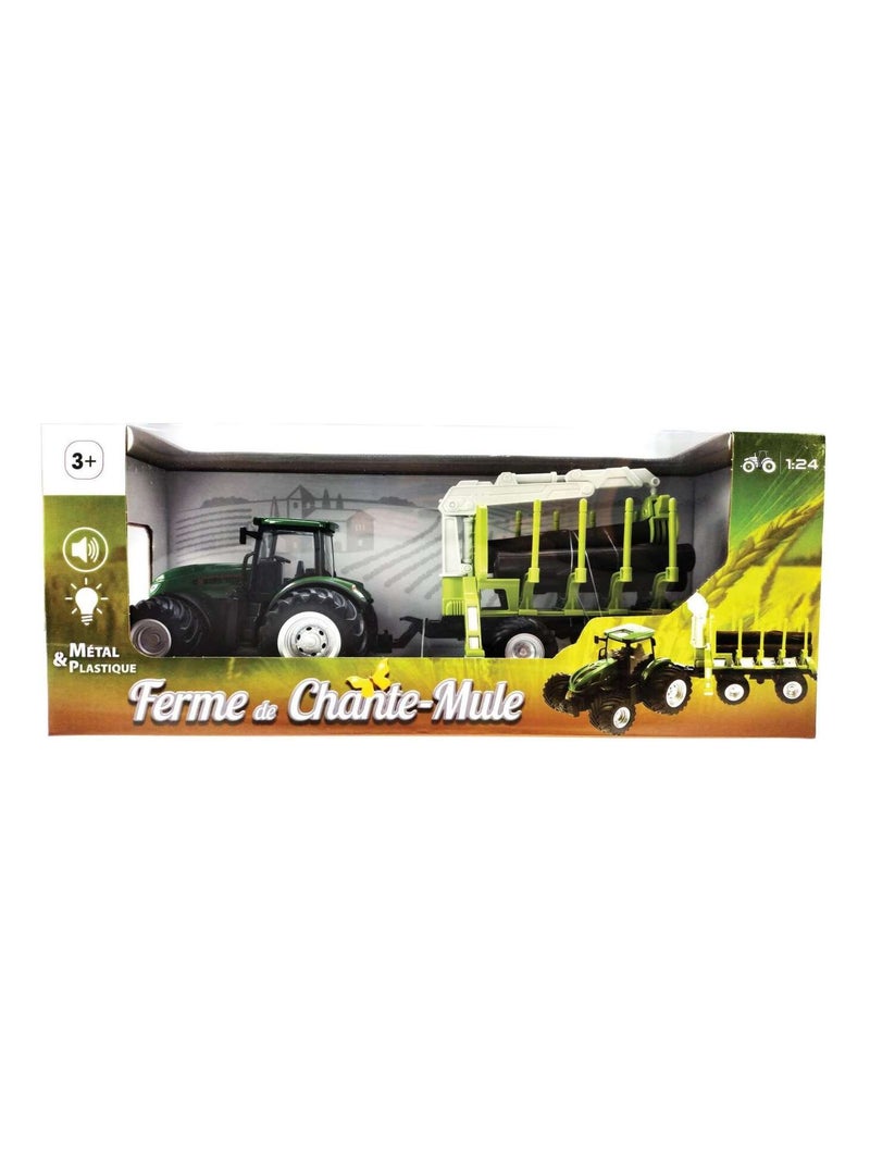 Tracteur miniature 1:24 avec remorque forestière et rondins de bois effet sonore Vert - Kiabi