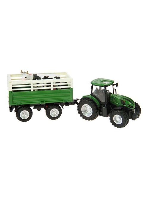 Tracteur miniature 1:24 coque acier avec remorque et vache - Kiabi Tracteur miniature 1:24 coque acier avec remorque et vache - Kiabi