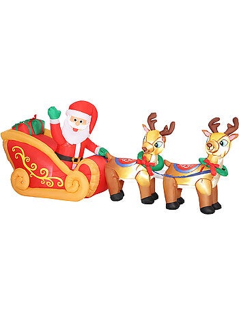 Traîneau père noël gonflable led avec 2 rennes - accessoires inclus - polyester