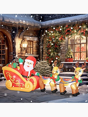 Traîneau père noël gonflable led avec 2 rennes - accessoires inclus - polyester