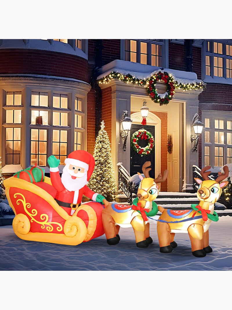 Traîneau père noël gonflable led avec 2 rennes - accessoires inclus - polyester Rouge - Kiabi