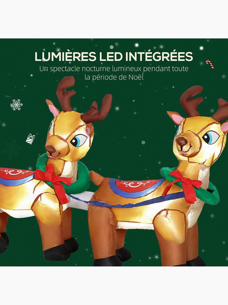Traîneau père noël gonflable led avec 2 rennes - accessoires inclus - polyester Rouge - Kiabi