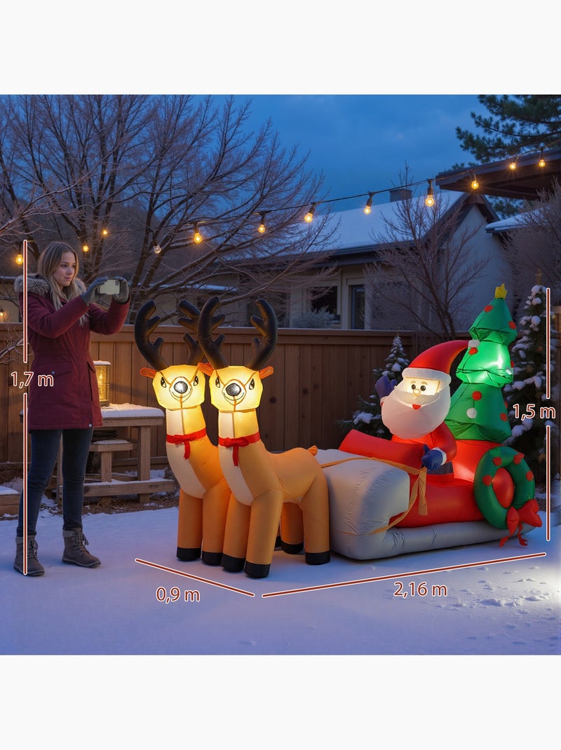 Traîneau père noël gonflable led avec 2 rennes accessoires inclus Multicolore - Kiabi
