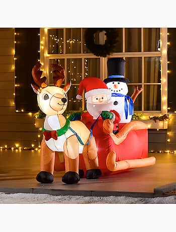 Traîneau père noël gonflable led avec renne bonhomme de neige