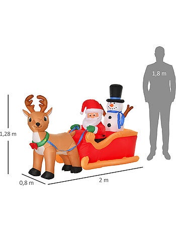 Traîneau père noël gonflable led avec renne bonhomme de neige