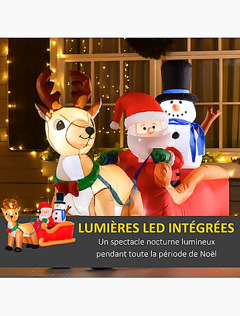Traîneau père noël gonflable led avec renne bonhomme de neige