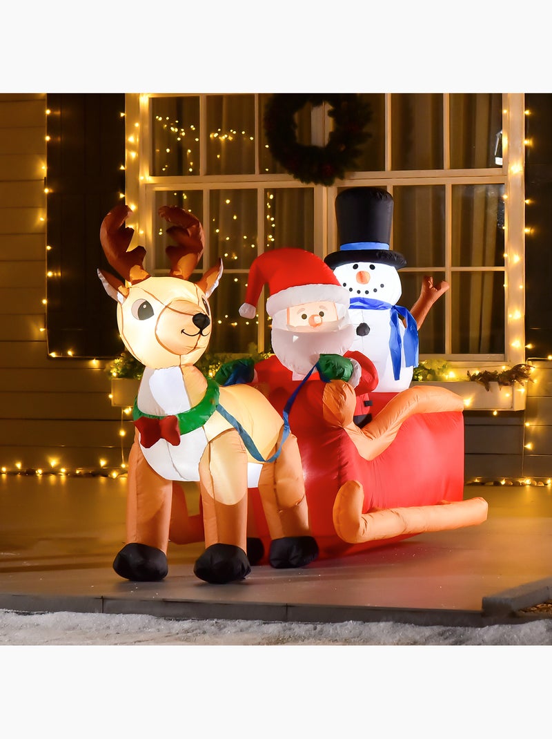 Traîneau père noël gonflable led avec renne bonhomme de neige Rouge - Kiabi
