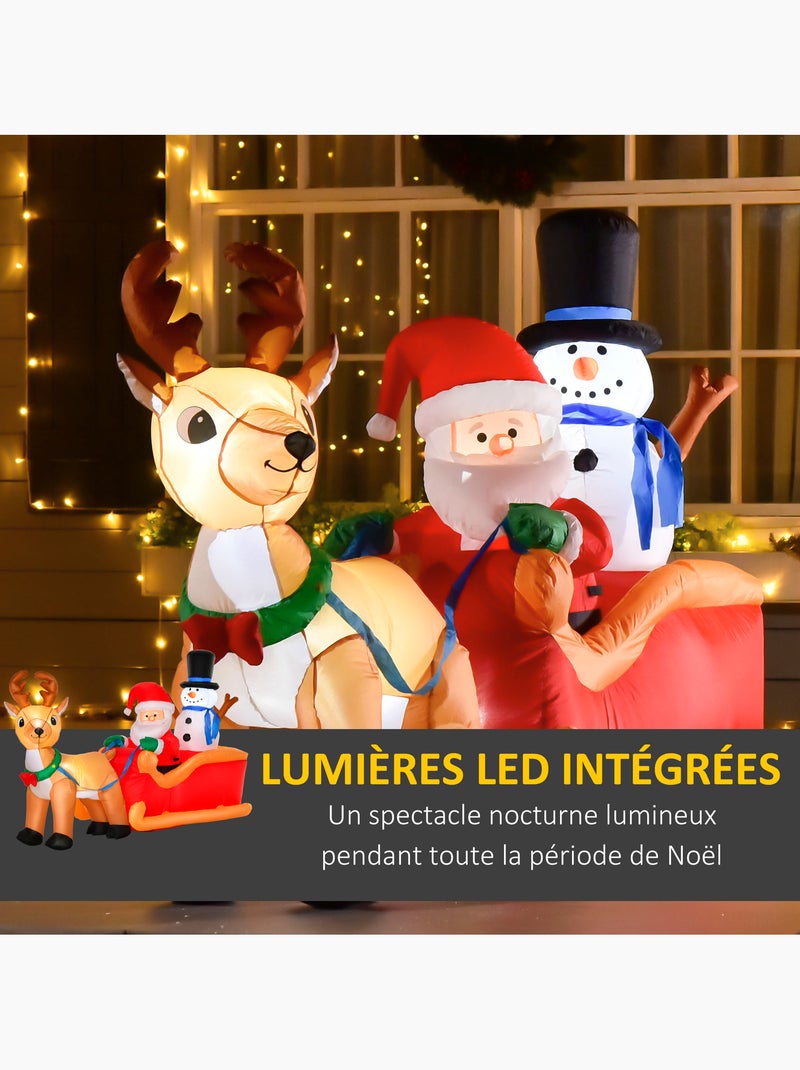 Traîneau père noël gonflable led avec renne bonhomme de neige Rouge - Kiabi