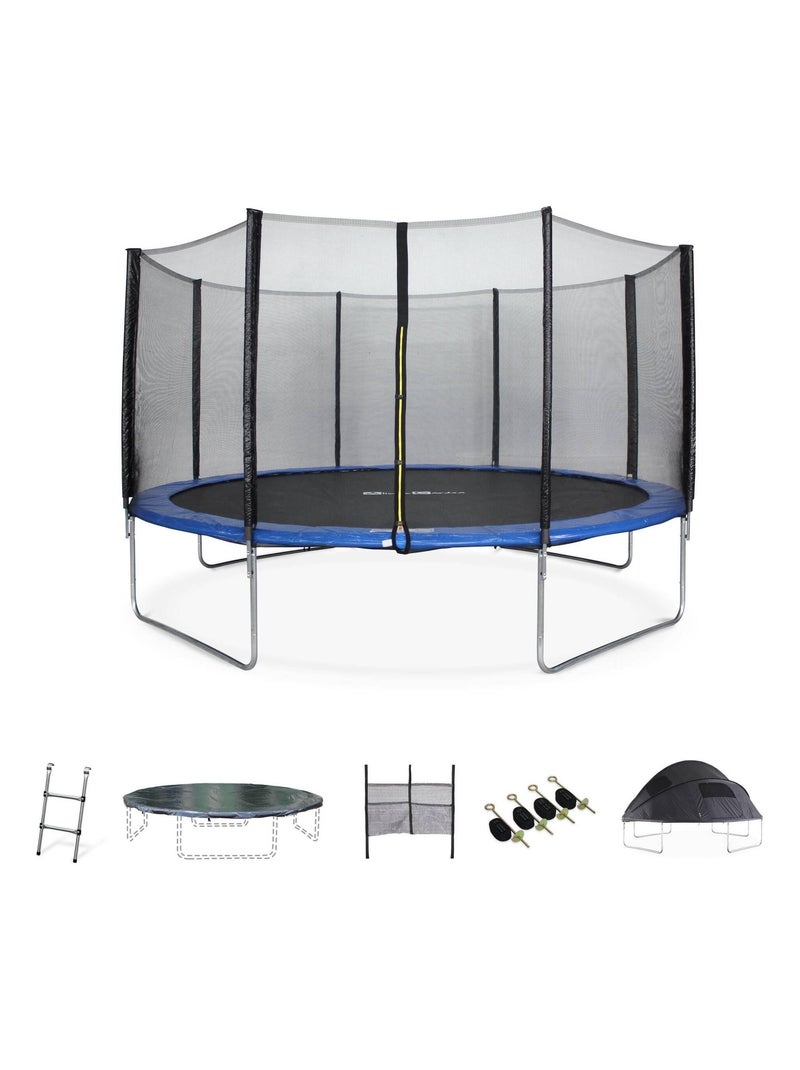 Trampoline 430cm avec pack d'accessoires + Tente de camping Bleu - Kiabi