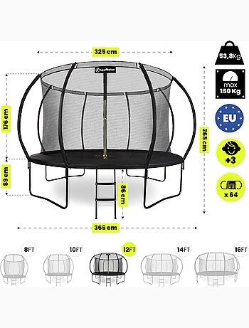 Trampoline de jardin avec filet et échelle 366cm HyperMotion