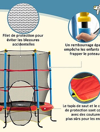 Trampoline enfant Ø 1,40 m 6 poteaux accessoires inclus multicolore - Noir  - Kiabi - 75.90€