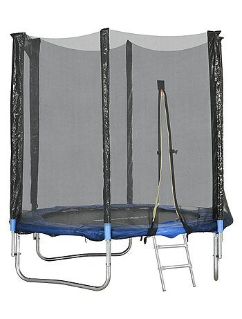 Trampoline d'extérieur Ø 180 cm avec filet de sécurité, poteaux rembourrés et échelle