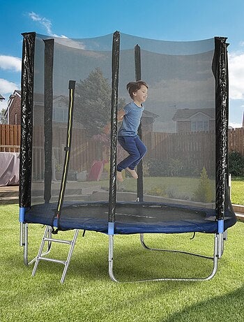 Trampoline d'extérieur Ø 180 cm avec filet de sécurité, poteaux rembourrés et échelle