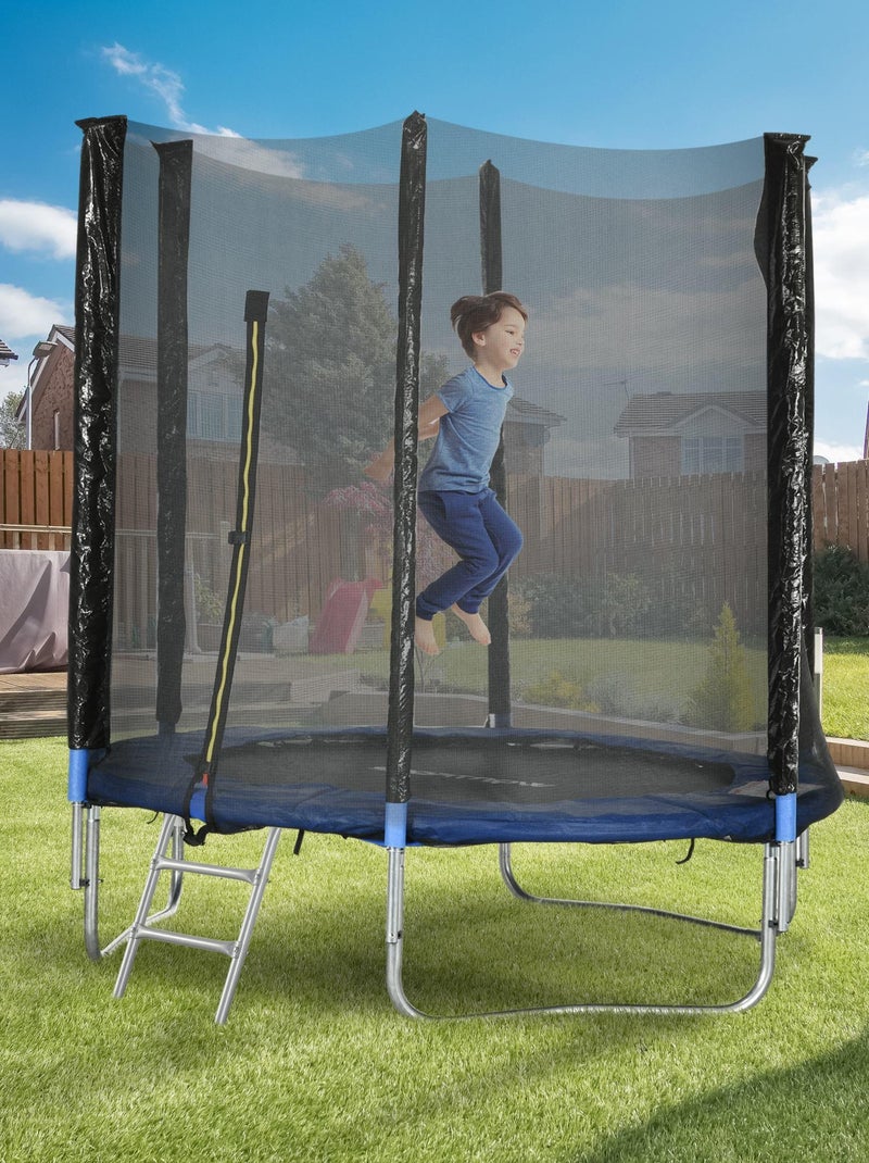 Trampoline d'extérieur Ø 180 cm avec filet de sécurité, poteaux rembourrés et échelle Bleu Bleu - Kiabi