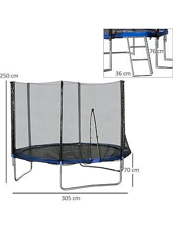Trampoline d'extérieur Ø 305 cm avec filet de sécurité, poteaux rembourrés et échelle