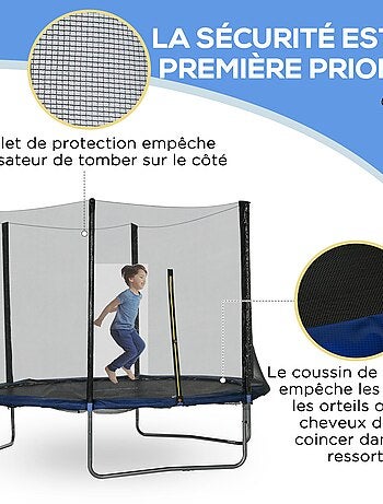 Trampoline d'extérieur Ø 305 cm avec filet de sécurité, poteaux rembourrés et échelle