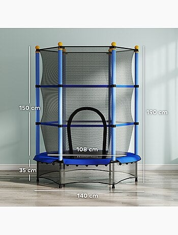 Trampoline enfant ø1,4 x 1,9h m filet de sécurité couvre-ressorts
