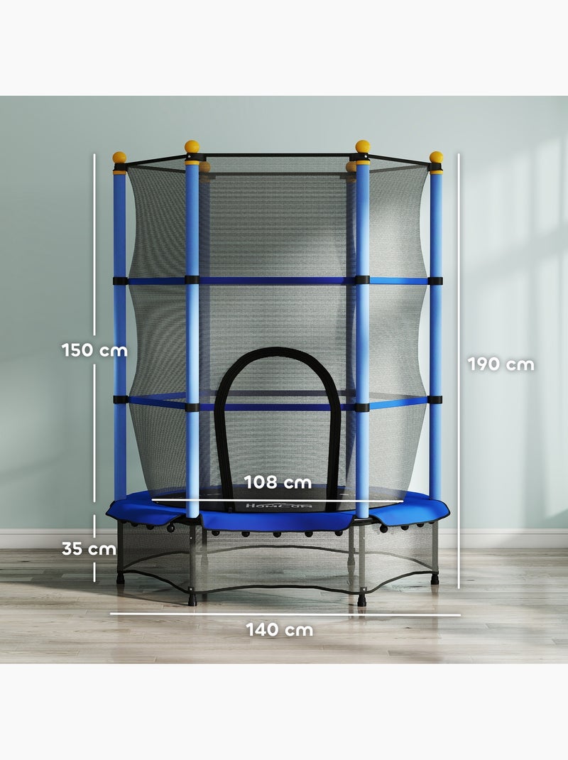 Trampoline enfant ø1,4 x 1,9h m filet de sécurité couvre-ressorts Bleu Bleu - Kiabi