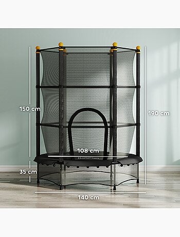 Trampoline enfant ø1,4 x 1,9h m filet de sécurité couvre-ressorts