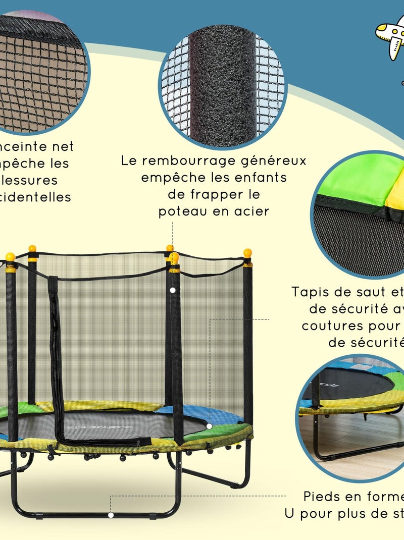Trampoline enfant Ø 1,40 m 6 poteaux accessoires inclus multicolore Noir - Kiabi