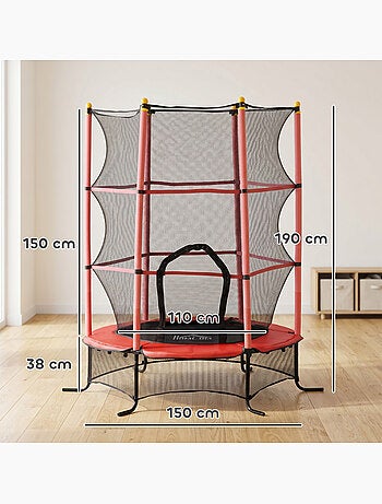 Trampoline enfant Ø1,63 x 1,9H m filet de sécurité couvre-ressorts
