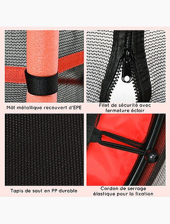 Trampoline enfant Ø1,63 x 1,9H m filet de sécurité couvre-ressorts