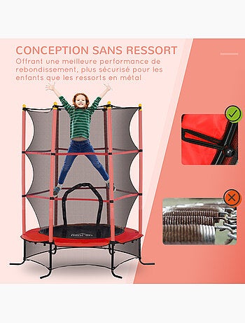 Trampoline enfant Ø1,63 x 1,9H m filet de sécurité couvre-ressorts