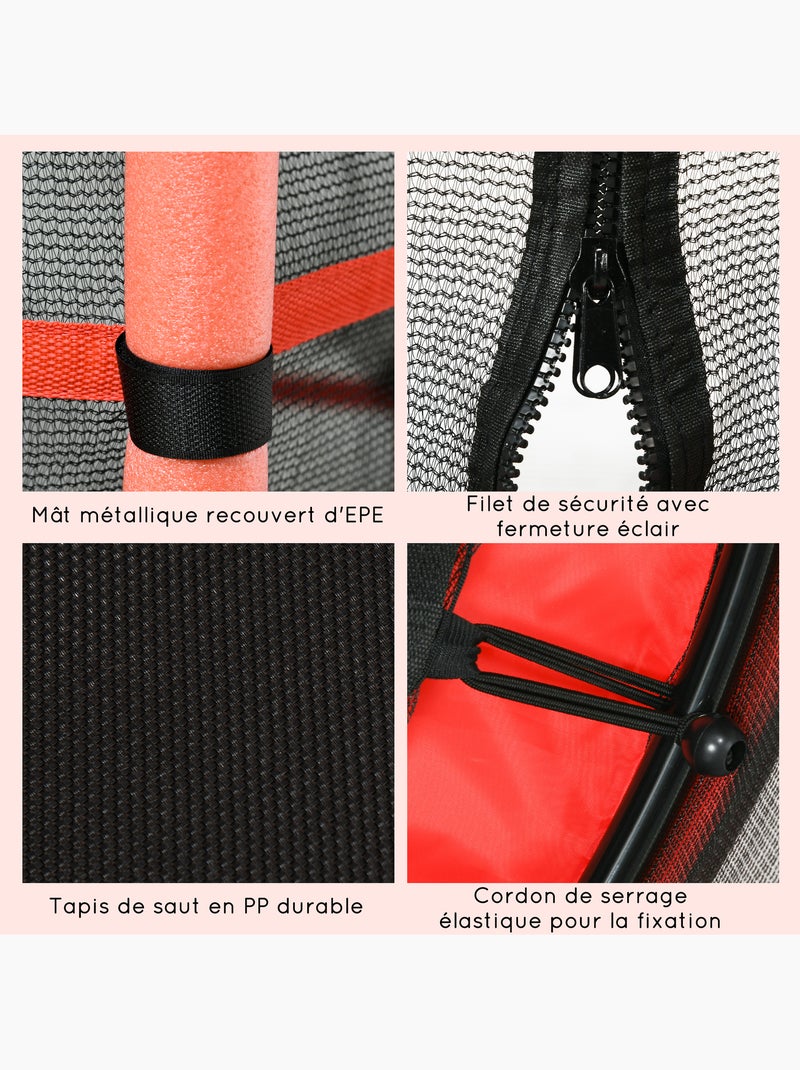 Trampoline enfant Ø1,63 x 1,9H m filet de sécurité couvre-ressorts Rouge - Kiabi