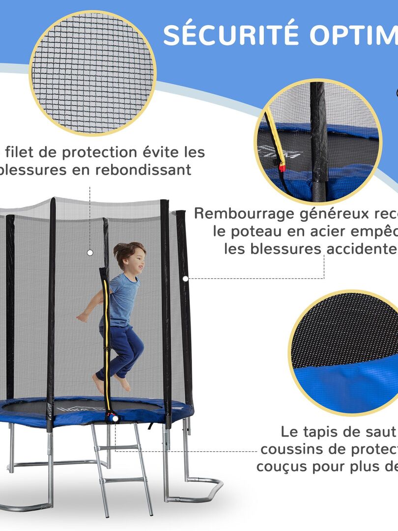 Trampoline enfant Ø 2,25 m 6 poteaux accessoires inclus bleu - Bleu - Kiabi  - 263.90€