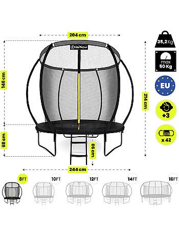 Trampoline enfant avec filet et échelle 244cm HyperMotion