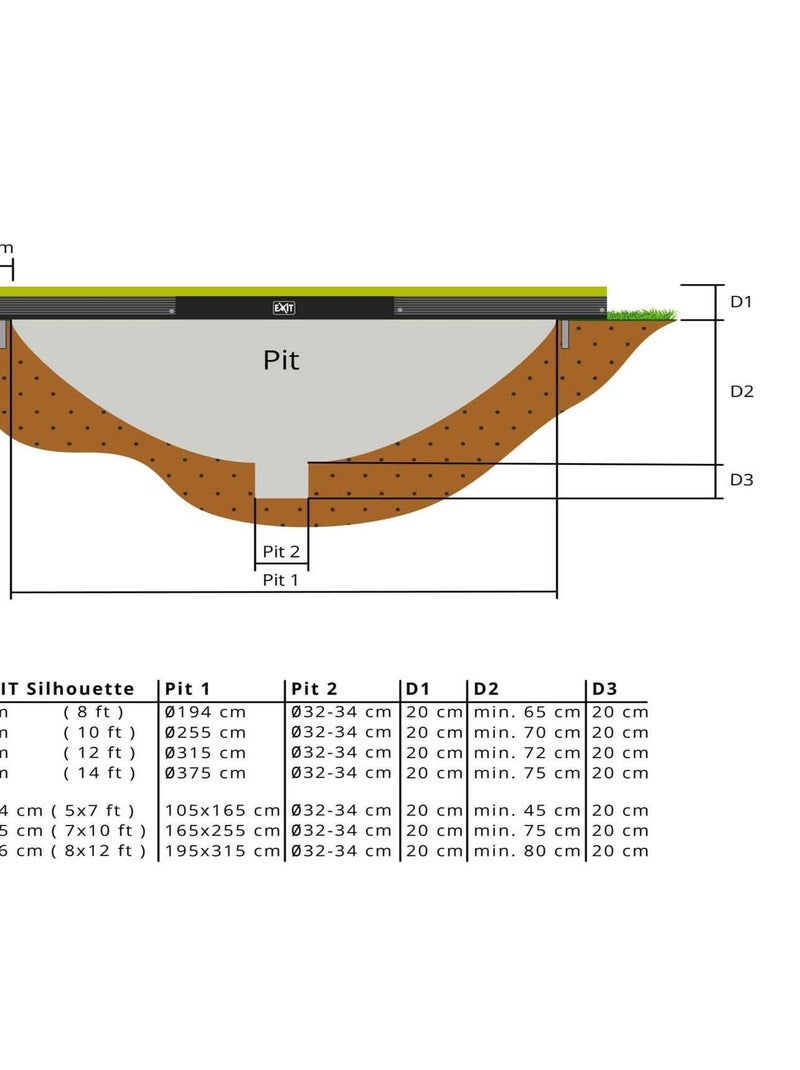 Trampoline enterré 153x214cm noir et filet de sécurité Sihouette EXIT Vert - Kiabi