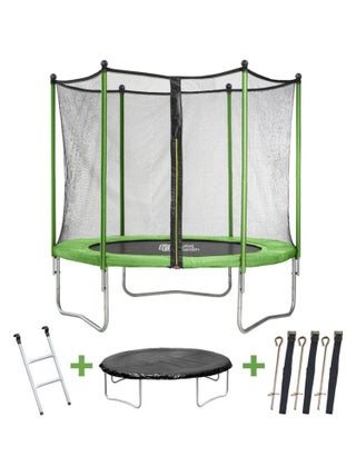 Trampoline "Yoopi" - Ø 1.8 m - Avec filet + Echelle + Couverture + Kit d'ancrage