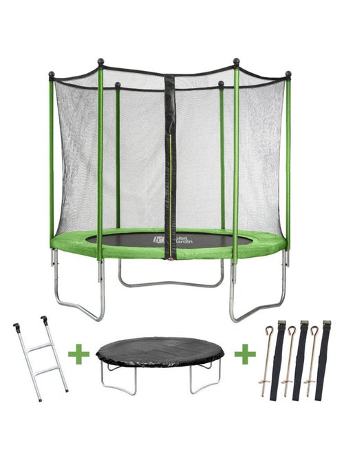 Trampoline "Yoopi 2" - Ø 1.80 m - avec filet + échelle + couverture + kit d'ancrage - Kiabi
