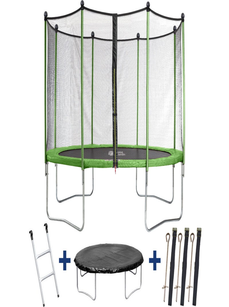 Trampoline Yoopi 2 LUXE - Ø 3.65 m - Avec filet + échelle + couverture + kit d'ancrage Vert - Kiabi