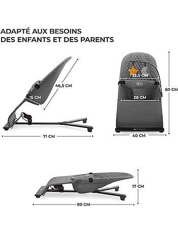 Transat Bébé Kinderkraft MIMI avec Dossier Réglable 3 Positions, Arche de Jeux et Harnais 3 Points