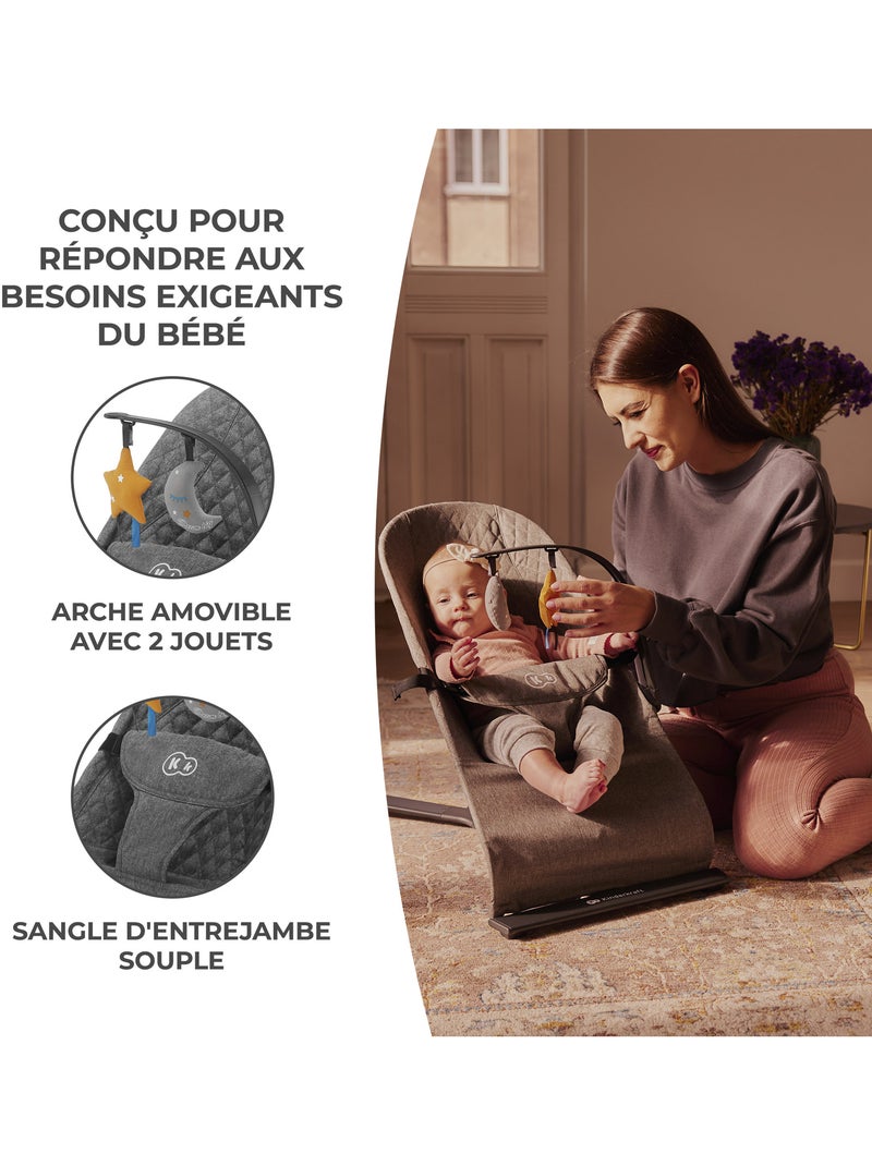 Transat Bébé Kinderkraft MIMI avec Dossier Réglable 3 Positions, Arche de Jeux et Harnais 3 Points Gris - Kiabi