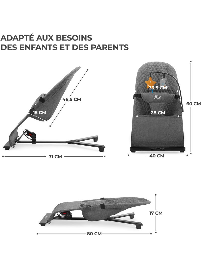 Transat Bébé Kinderkraft MIMI avec Dossier Réglable 3 Positions, Arche de Jeux et Harnais 3 Points Gris - Kiabi