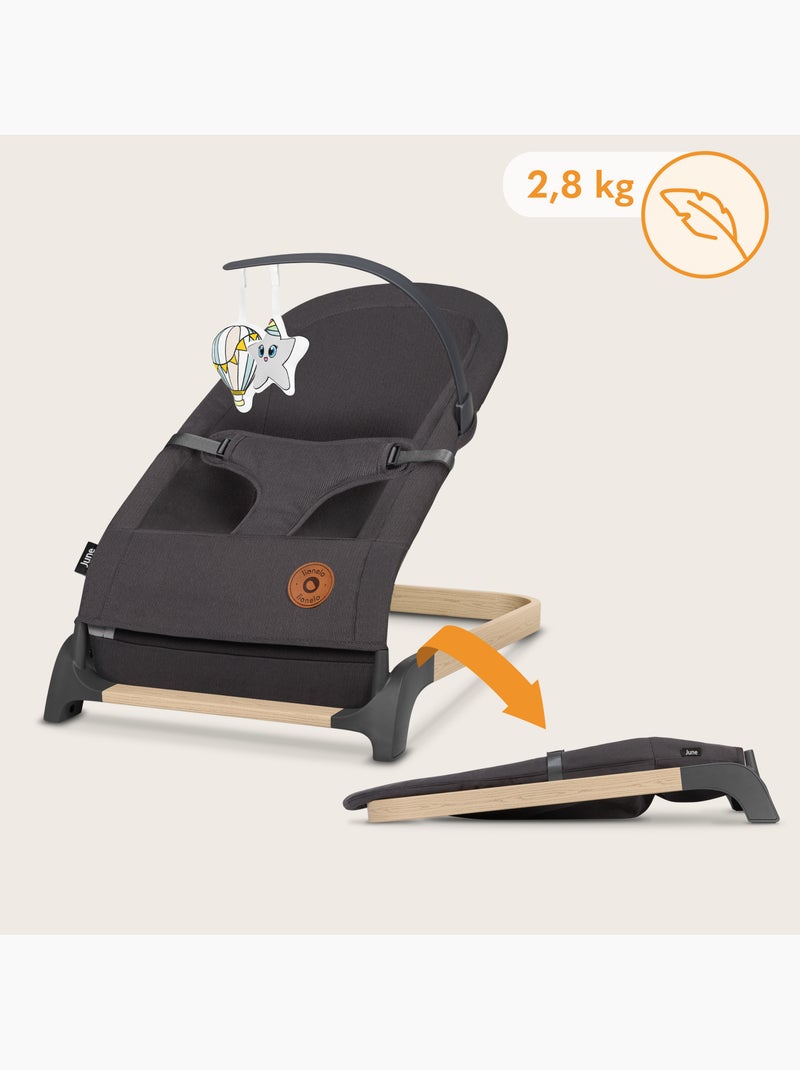 Transat bébé LIONELO June - Mouvement de balancement naturel - Léger - Pliage à plat gris anthracite - Kiabi