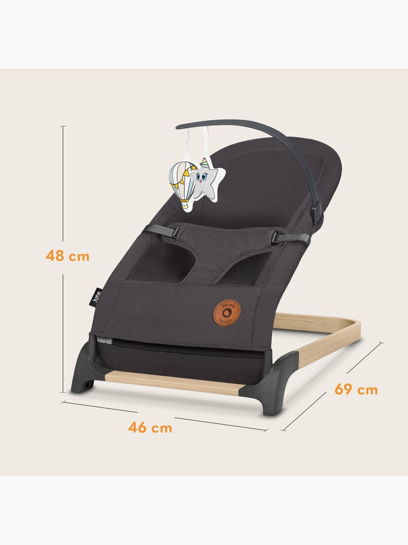 Transat bébé LIONELO June - Mouvement de balancement naturel - Léger - Pliage à plat gris anthracite - Kiabi