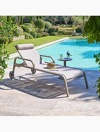 Transat de jardin à roulettes 4 positions inclinable en aluminium OSMALA